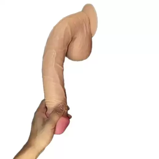 King Size 12 inch Huge Cock Dildo with Hands-Free Suction Cup Base Flesh