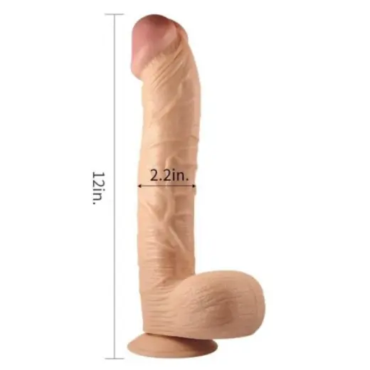 King Size 12 inch Huge Cock Dildo with Hands-Free Suction Cup Base Flesh