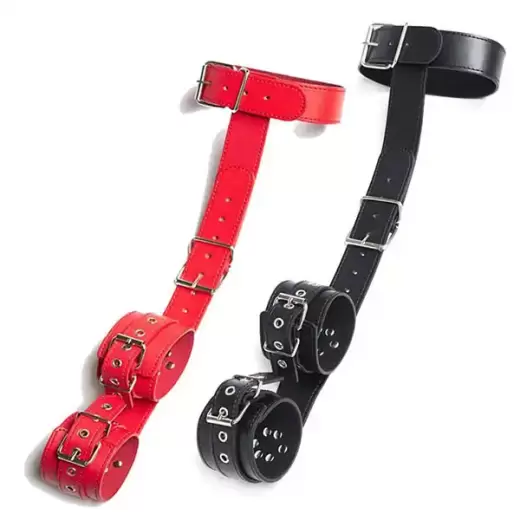 Leather Neck Collar to Hand Restraint Wrist Cuffs