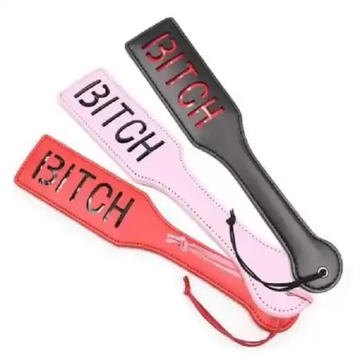 Adult Game BITCH PU Leather Hand Shank Whip (Pink & Black)