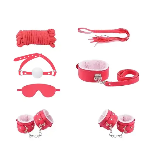 Pink & Black 7 Pcs set BDSM Bondage Kit Handcuffs