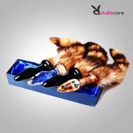 Raccoon Tail Glass Anal Plug Massager