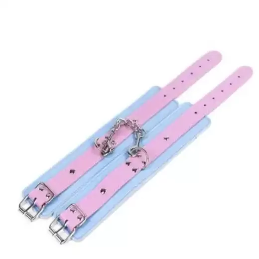 Bondage Restraints Blue & Pink PU Leather Hand Cuffs