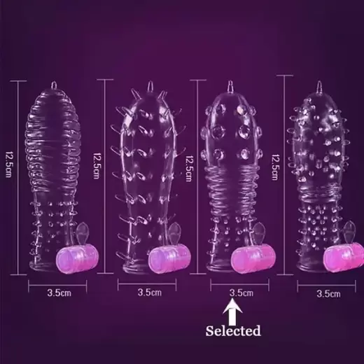 Ribbed & Dotted Crystal Condom Sleeve with Vibration Mode