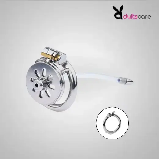 Stainless Steel Flat Chastity Cage With Urethral Penis Plug