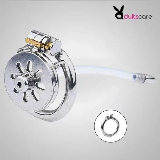 Stainless Steel Flat Chastity Cage With Urethral Penis Plug
