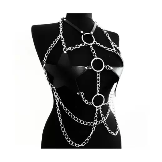 Sexy Star Faux Leather Body Harness Metal Chain Crop Top For Women