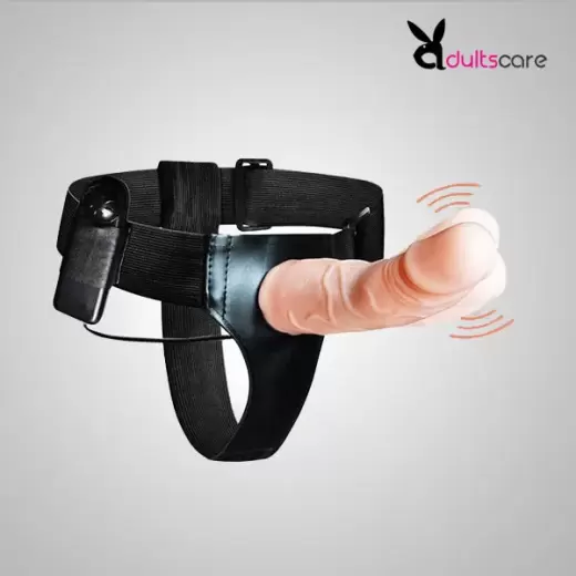 Vibrating Adjustable Hollow Strap-On Harness Flesh Dildo