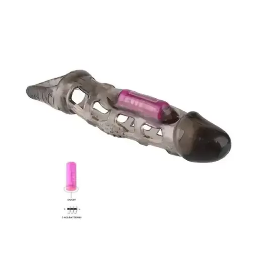 Vibrating Penis Extender with Cockring Reusable Condom Sleeve