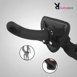 6 Inch Curved with Suction Cup Flexible Smooth Silicone Anal Dildo With Belt