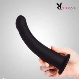 6 Inch Curved with Suction Cup Flexible Smooth Silicone Anal Dildo for Men and Women