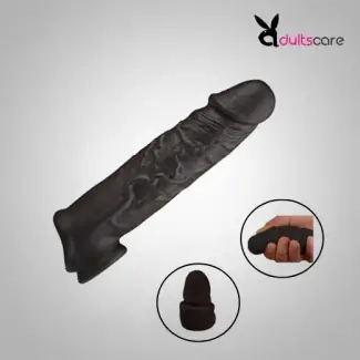6.5 Inch Double Hole Black Silicone Penis Sleeve