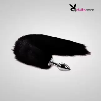 Black Fox Tail Stainless Steel Anal Plug