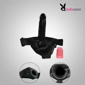 Black Hollow Strap on Dildo With Vibration & Balls