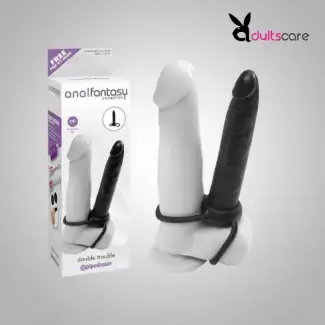 Dual Penetration Cock Ring And Black Dildo