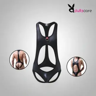 Men Faux Leather Open Butt Bodysuit