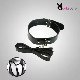 PU Leather BDSM Collar with Leash Fetish Bondage
