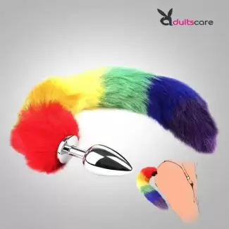 Rainbow Fox Tail Stainless Steel Anal Plug