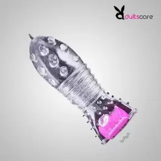 Ribbed & Dotted Crystal Condom Sleeve with Vibration Mode