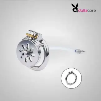Stainless Steel Flat Chastity Cage With Urethral Penis Plug