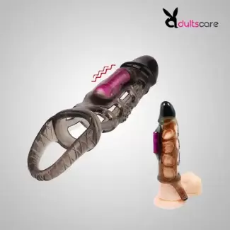 Vibrating Penis Extender with Cockring Reusable Condom Sleeve