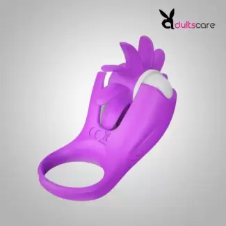 Vibrating Silicone Cock Ring with Rotating Tongue Clitoris for Man Couple